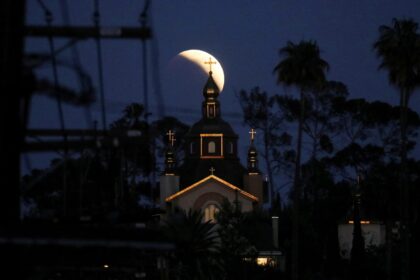 The moon is seen during a lunar eclipse in Los Angeles