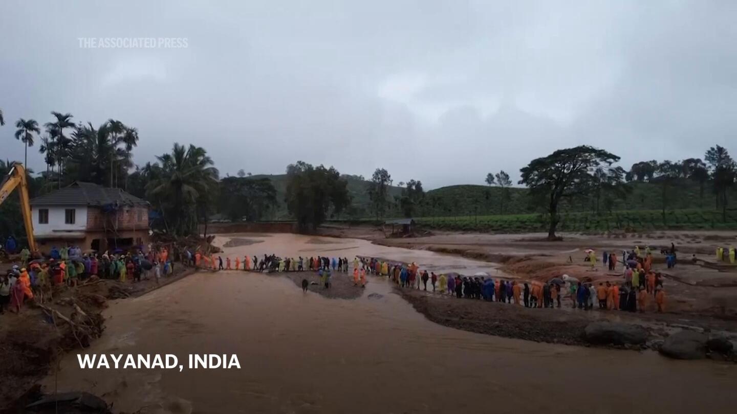 Aerial footage shows rescue workers and damage caused by landslides in Kerala, India