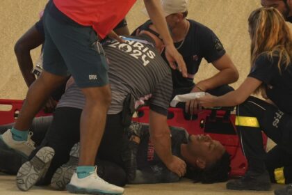 Britain’s Kye Whyte taken off BMX track on stretcher after Olympic silver medalist crashes in semis