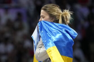 Ukraine wins its first gold medal of the Paris Olympics, in women’s team saber fencing