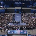 Olympics medalists celebrate in front of fans at new Champions Park in Paris