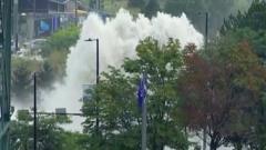 Huge water burst floods streets in downtown Montreal