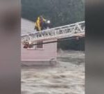 Firefighter crawls across ladder above floods to save woman