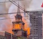 Tower falls as historic San Francisco Church destroyed by fire